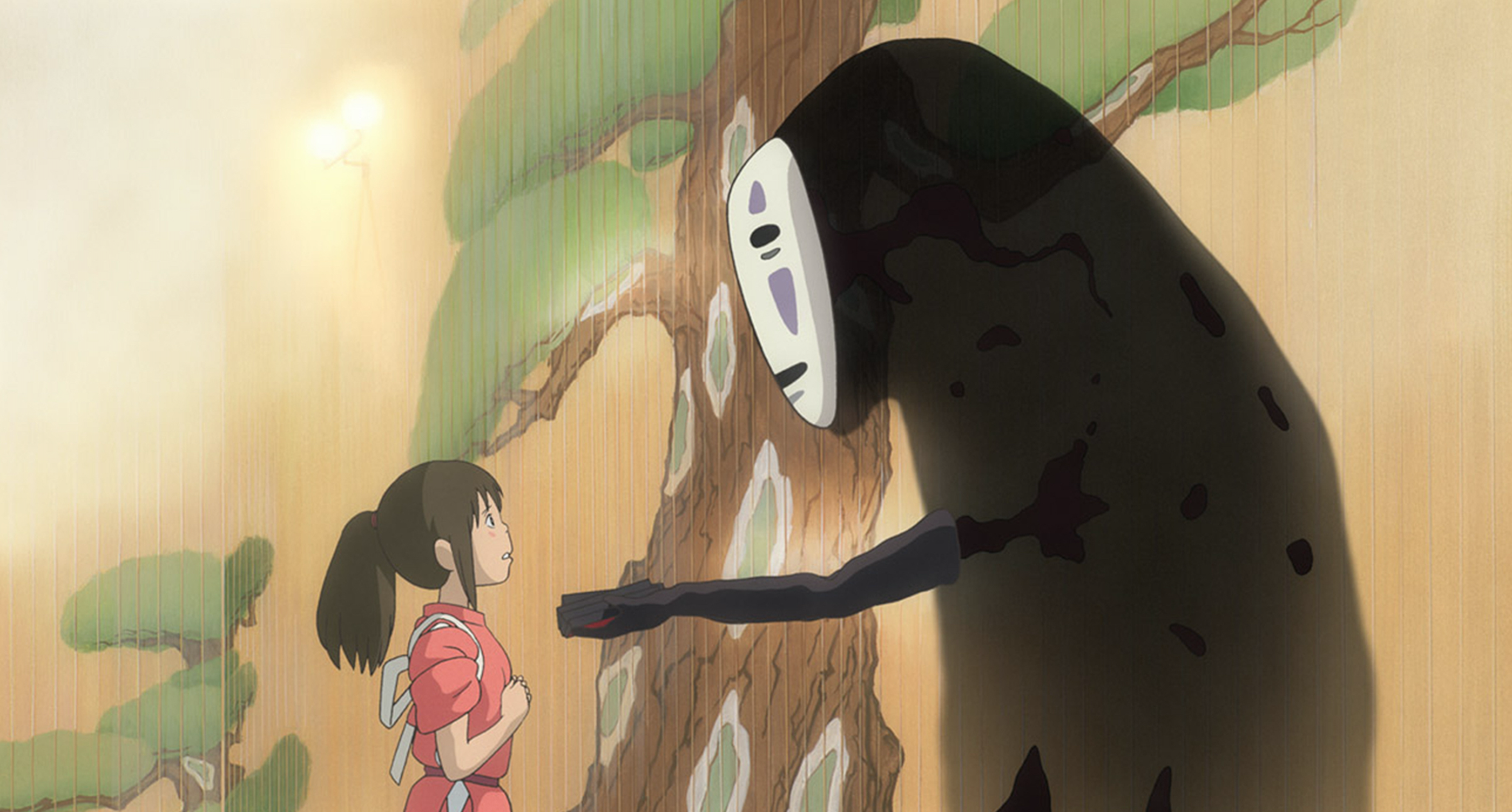 Spirited Away Movie Still with No Face and Chihiro