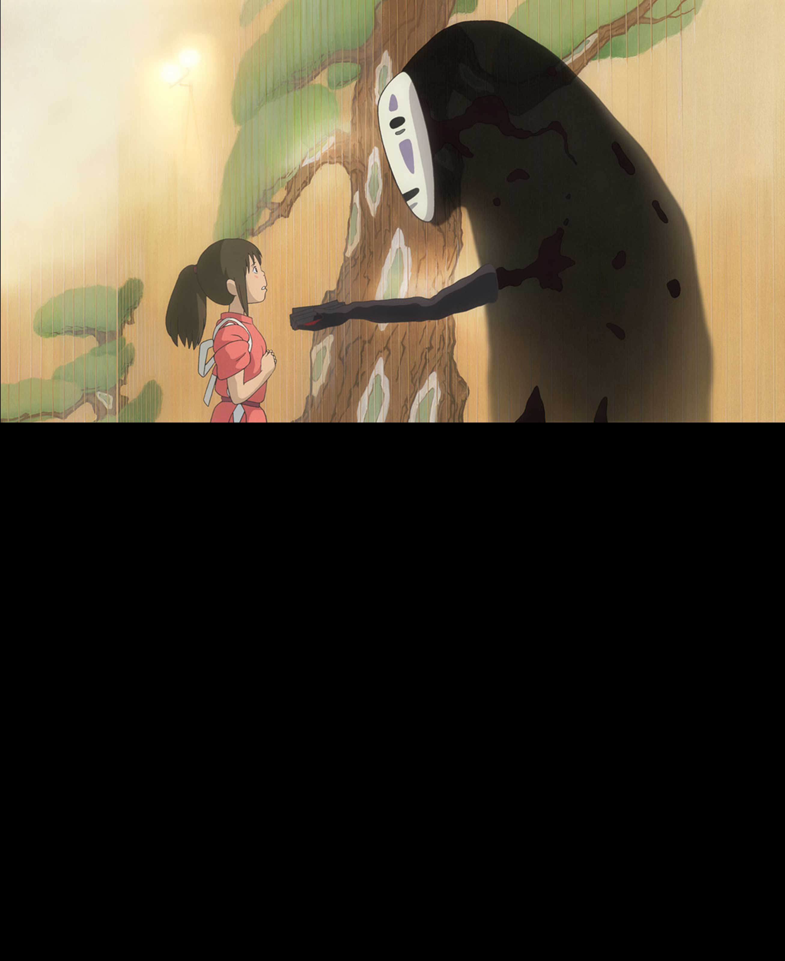 Spirited Away Movie Still with No Face and Chihiro